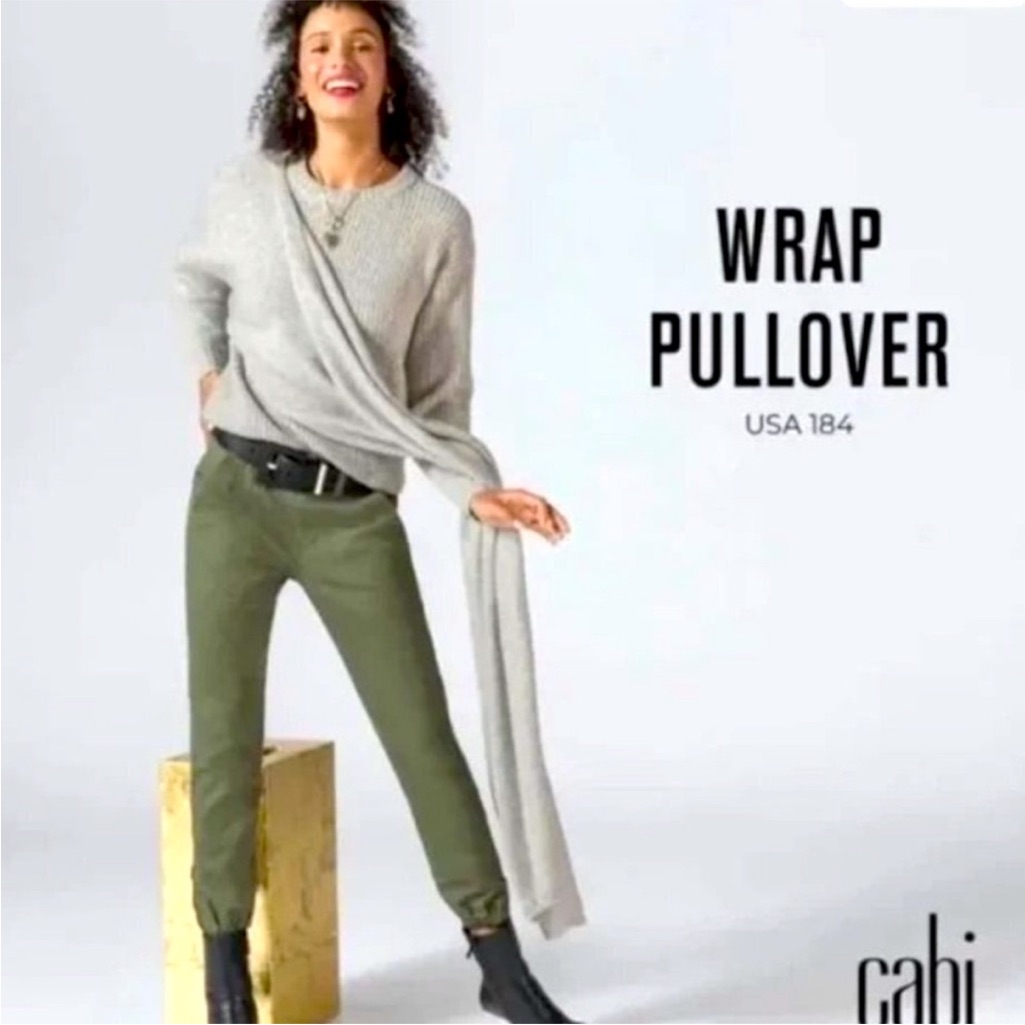 Cabi Gray Chunky Knit Wrap Pullover Sweater Style 4417 Long Sleeve Size Xl Nwt